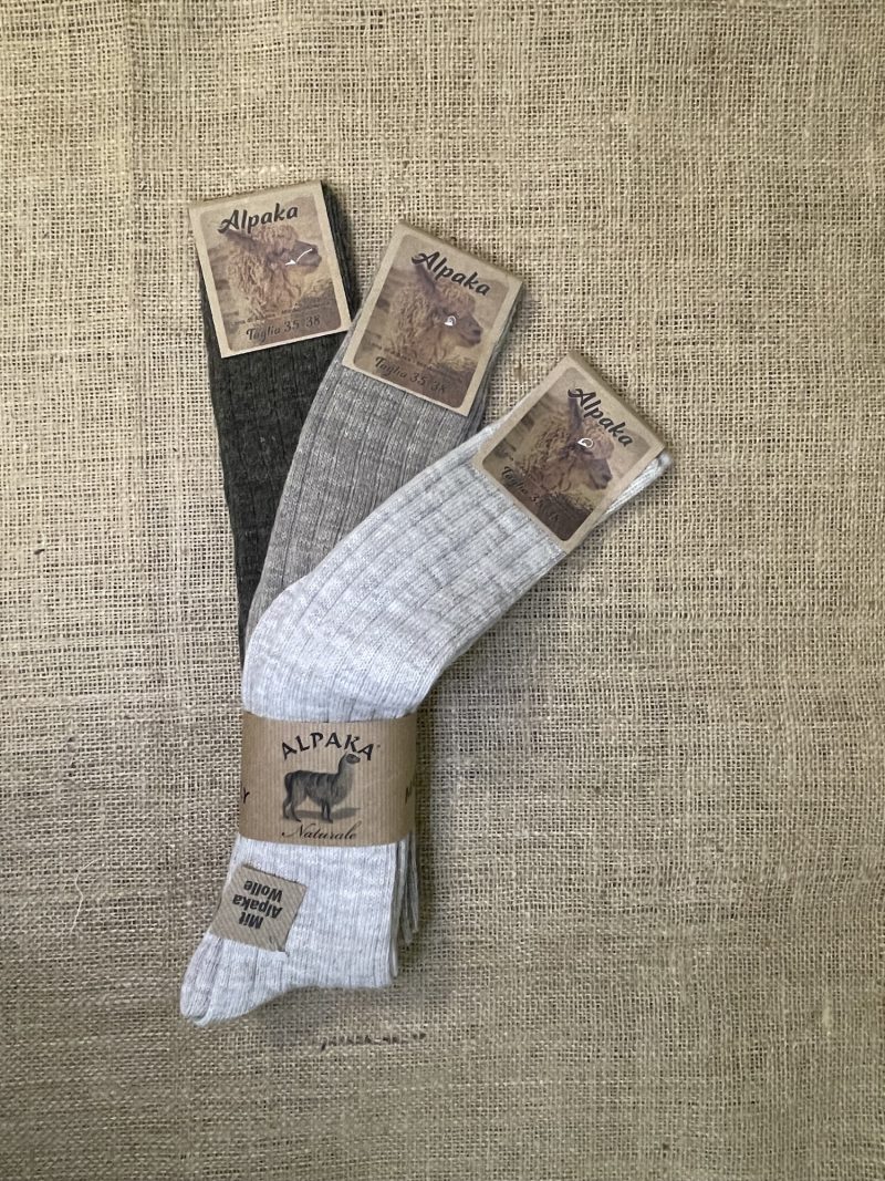 Calze Lana Alpaca Filo Fine Lunghe 3 Paia (Ecru/Corda/Verde)