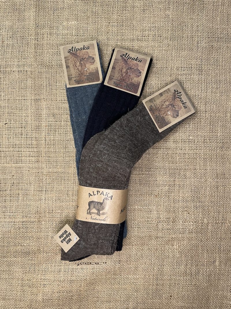 Calze Lana Alpaca Filo Fine Lunghe 3 Paia (Jeans/Blu/Marrone)