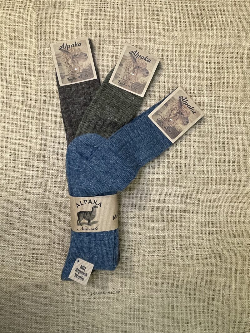 Calze Lana Alpaca Filo Fine Lunghe 3 Paia (Marrone/Verde/Jeans)