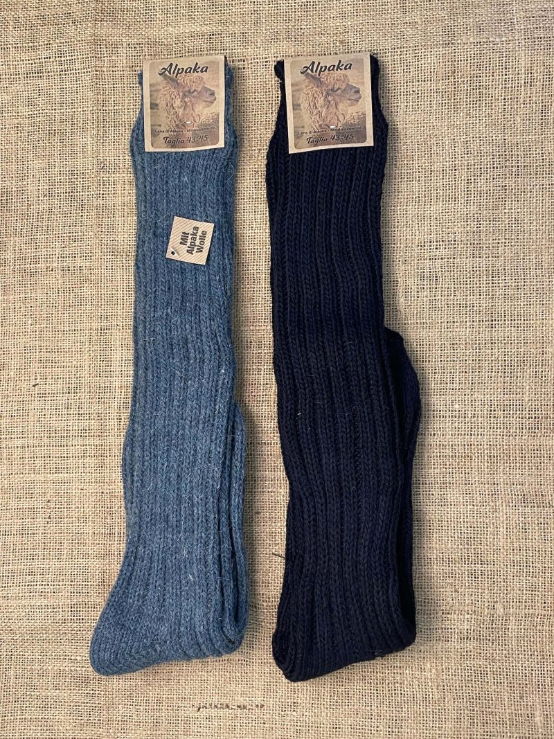Calze Lana Alpaca Filo Grosso Lunghe 2 Paia (Jeans/Blu)