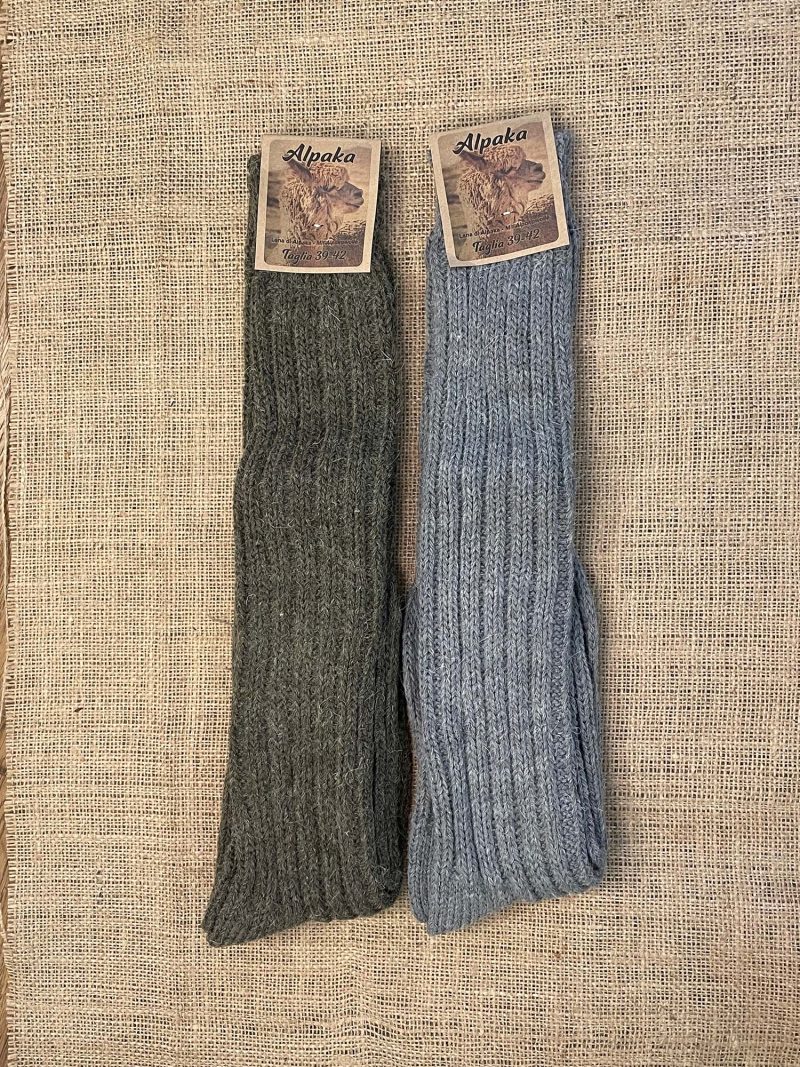 Calze Lana Alpaca Filo Grosso Lunghe 2 Paia (Verde/Grigio Medio)